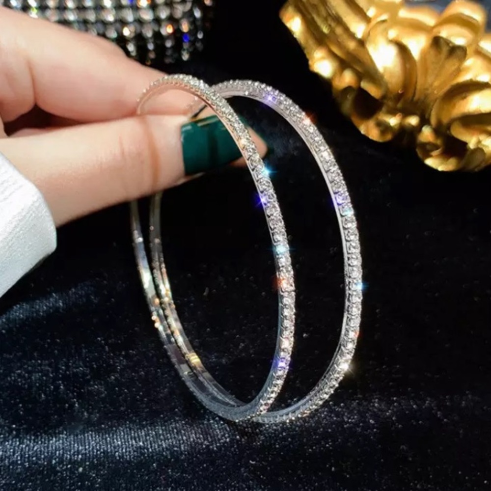 Platinum Plated Rhinestone Big Hoop Earrings